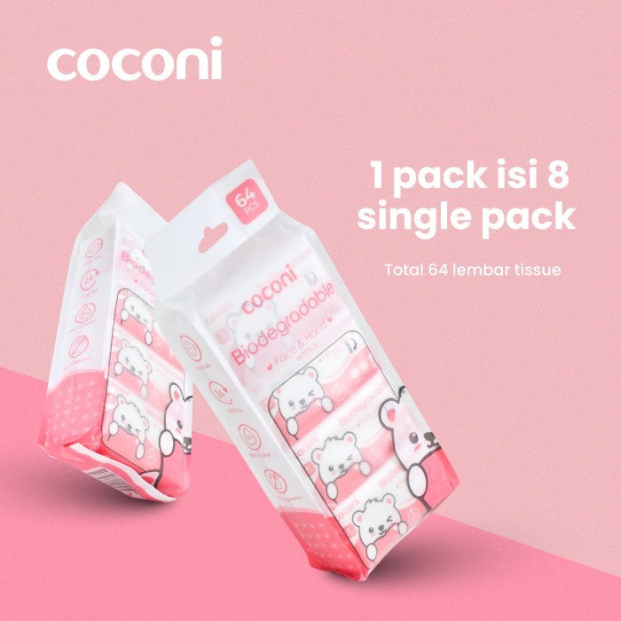 COCONI Biodegradable Face & Hand Baby Wipes | Tisu Basah Bayi 64 Lbr