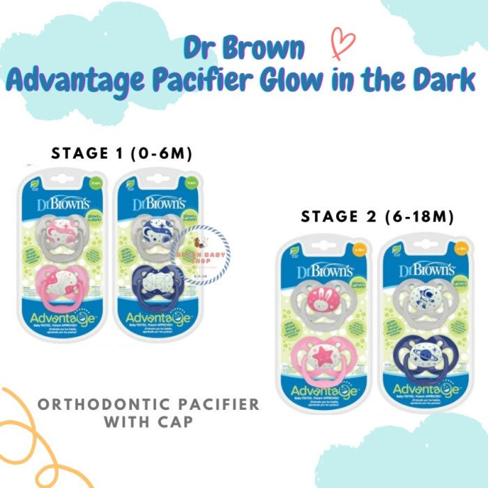 Dr Brown Advantage Pacifier Glow In the Dark stage 1 & stage 2 kompeng