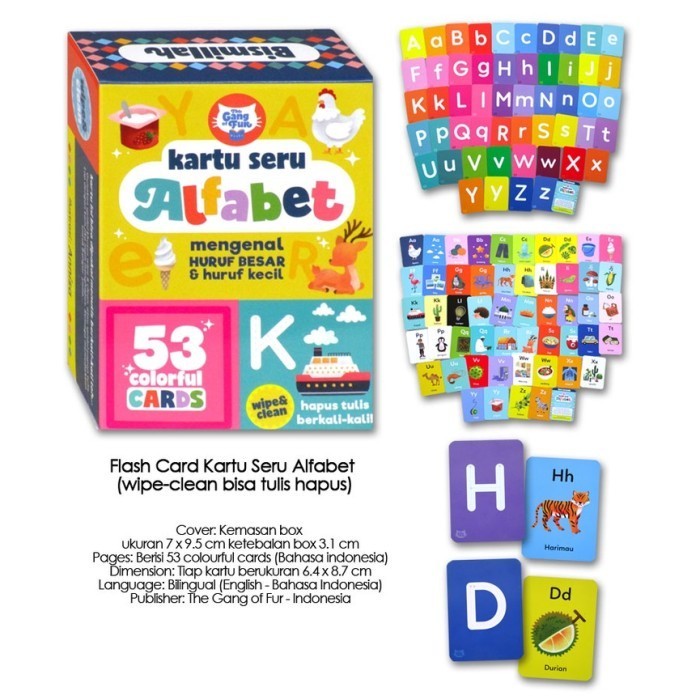 Flash Card Kartu Seru Angka, Alfabet, Bentuk & Buah Sayur Wipe Clean