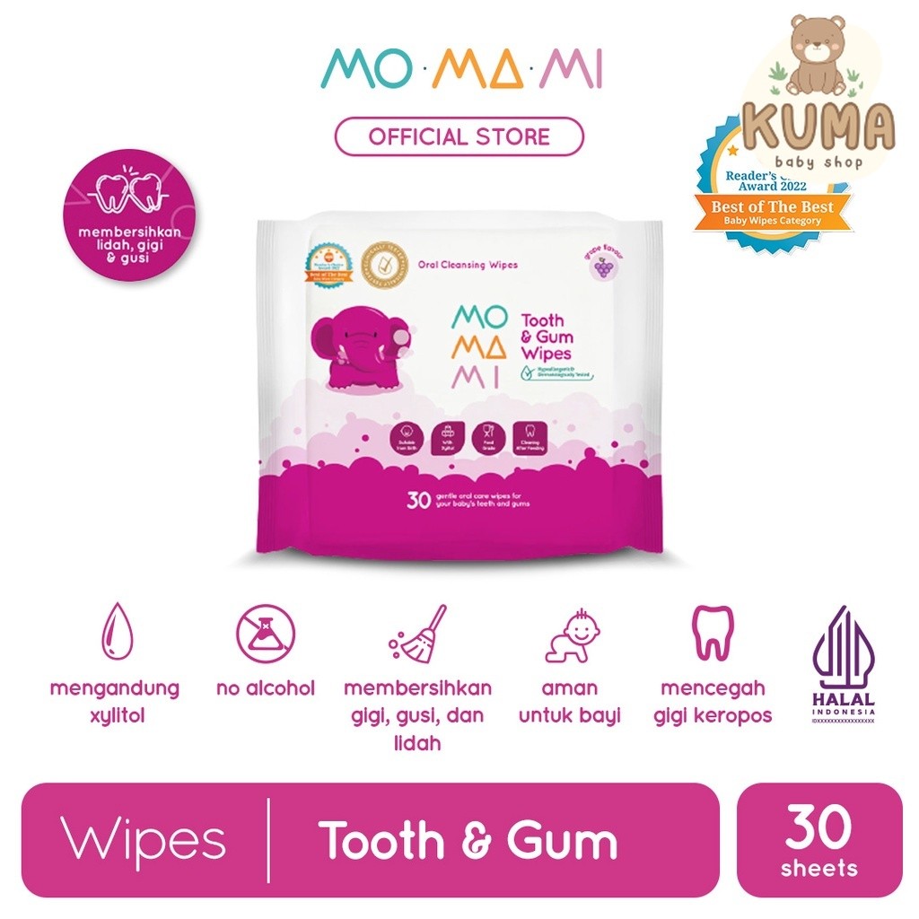 Momami Baby Tooth & Gum - Tisu Basah Gigi & Gusi Bayi (30 Lembar)
