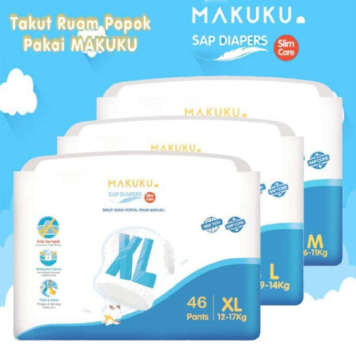 MAKUKU SAP Diapers Slim Care Popok Bayi SAP NB/S/M/L/XL/XXL All Size