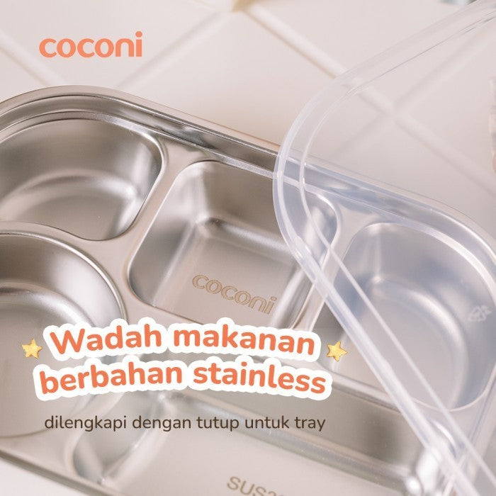 COCONI Premium Stainless Food Tray with Lid | Piring Makan Stainless