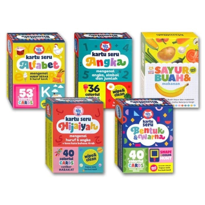 Flash Card Kartu Seru Angka, Alfabet, Bentuk & Buah Sayur Wipe Clean