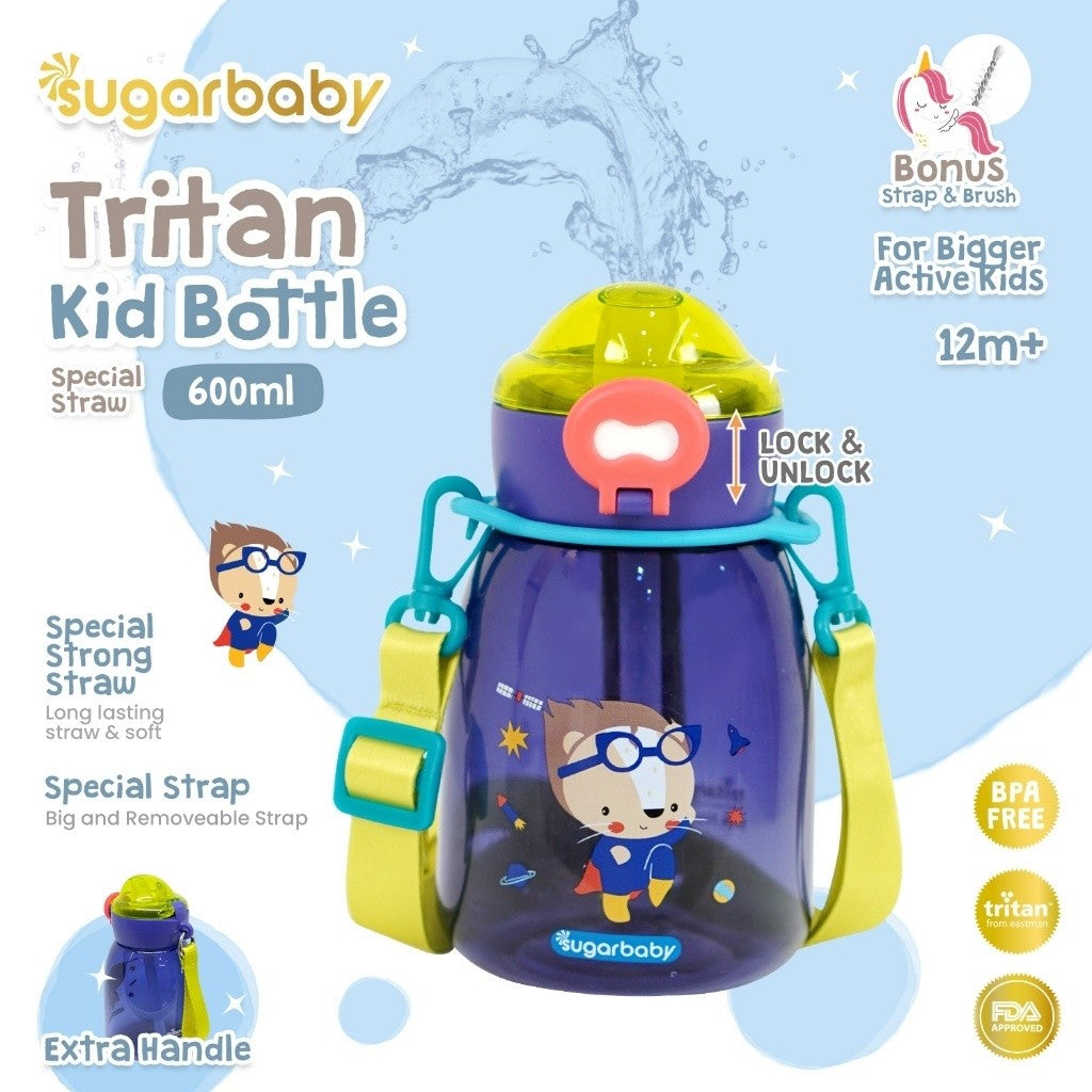 Sugarbaby Sugar Baby Tritan Kid Bottle Special Straw 600 ml Botol Minum Anak/Botol Minum Anaka BPA free Aman/Premium Tritan Eastman Bottle/Botol Anak Bonus Tali