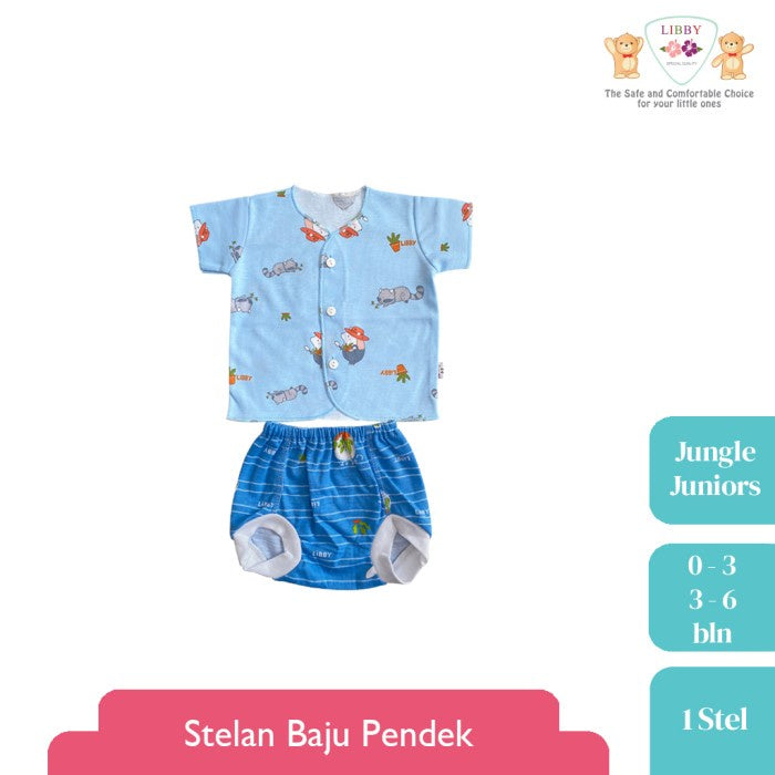 LIBBY Setelan Baju Pendek Celana Pop Newborn Motif Jungle Juniors