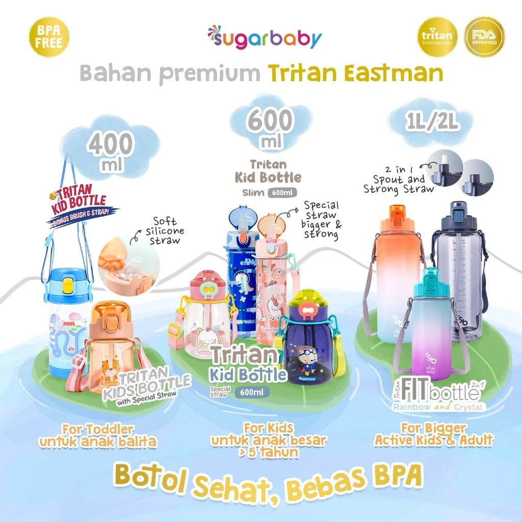 Sugarbaby Sugar Baby Tritan Kid Bottle Special Straw 600 ml Botol Minum Anak/Botol Minum Anaka BPA free Aman/Premium Tritan Eastman Bottle/Botol Anak Bonus Tali