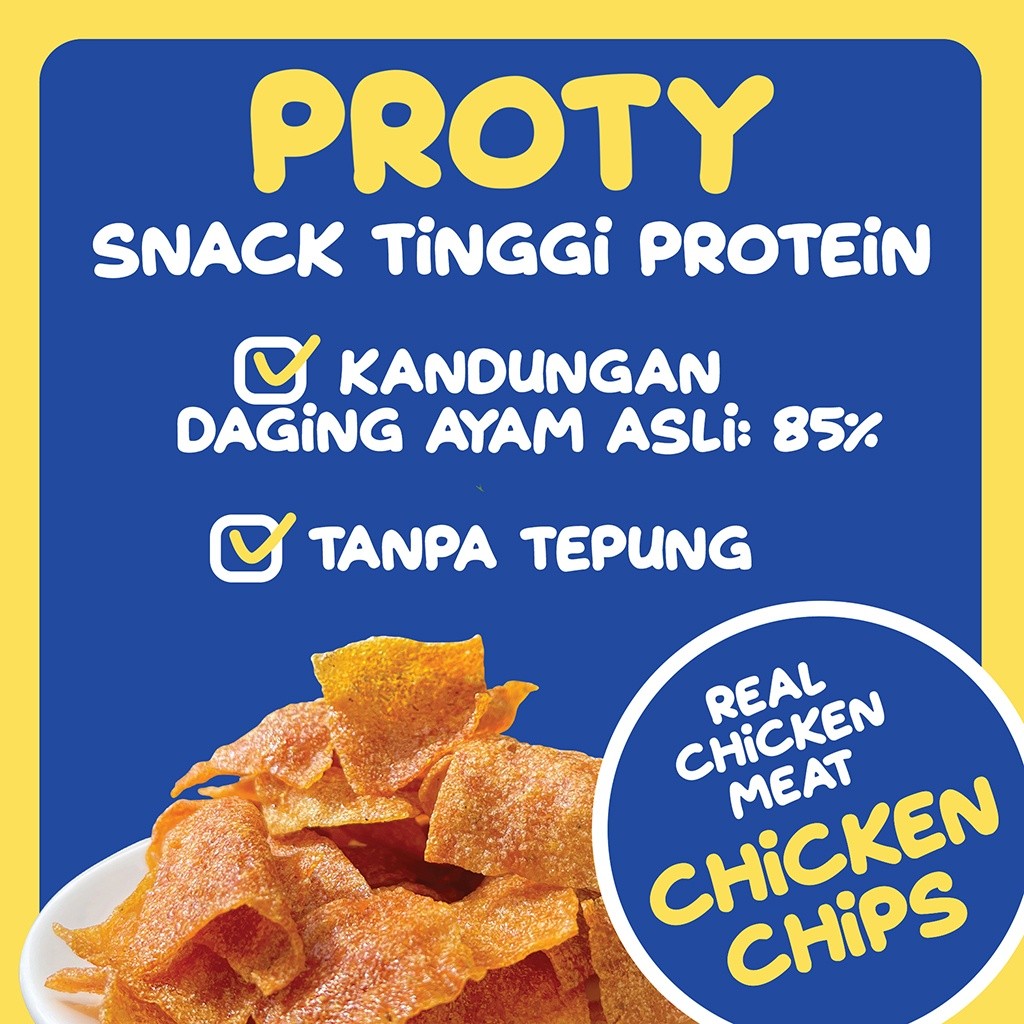 PROTY Chicken Chips Original (1) - Keripik Daging Ayam Krispi - Snack Cemilan Protein Sehat - 18 gr