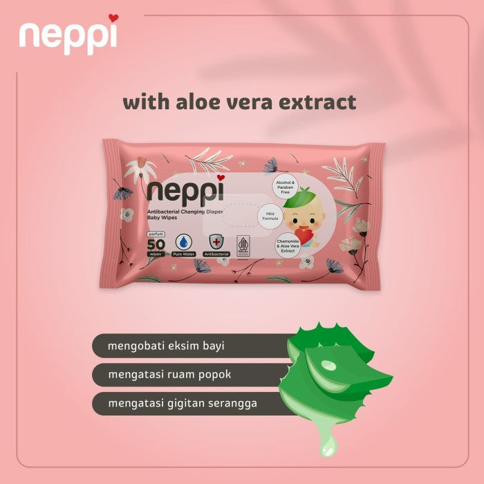 Neppi Antibacterial Diaper Wipes Parfum - 50s (Buy 1 Get 1 Free)