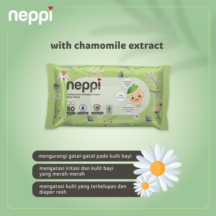 Neppi Antibacterial Diaper Wipes Non-Parfum - 50s (Buy 1 Get 1 Free)