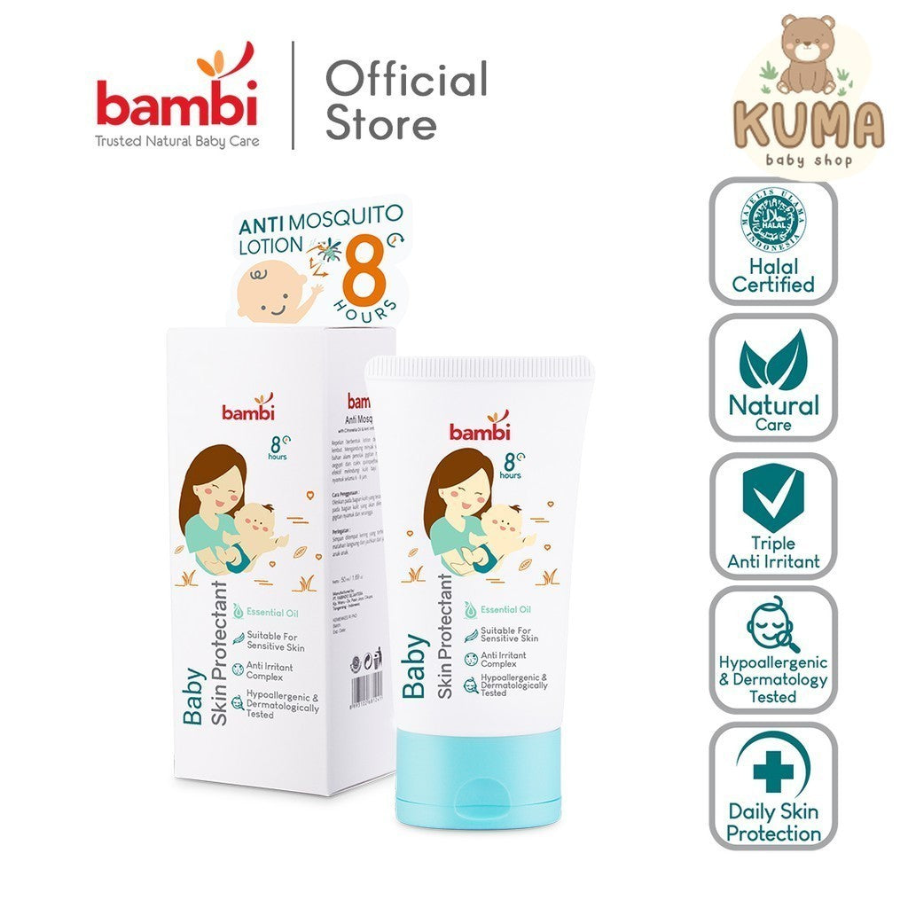 Bambi Baby Skin Protectant With Essential Oil 50ml | Lotion Pelindung Dari Gigitan Nyamuk Dan Seranggan Bayi Kulit Normal - Sensitif