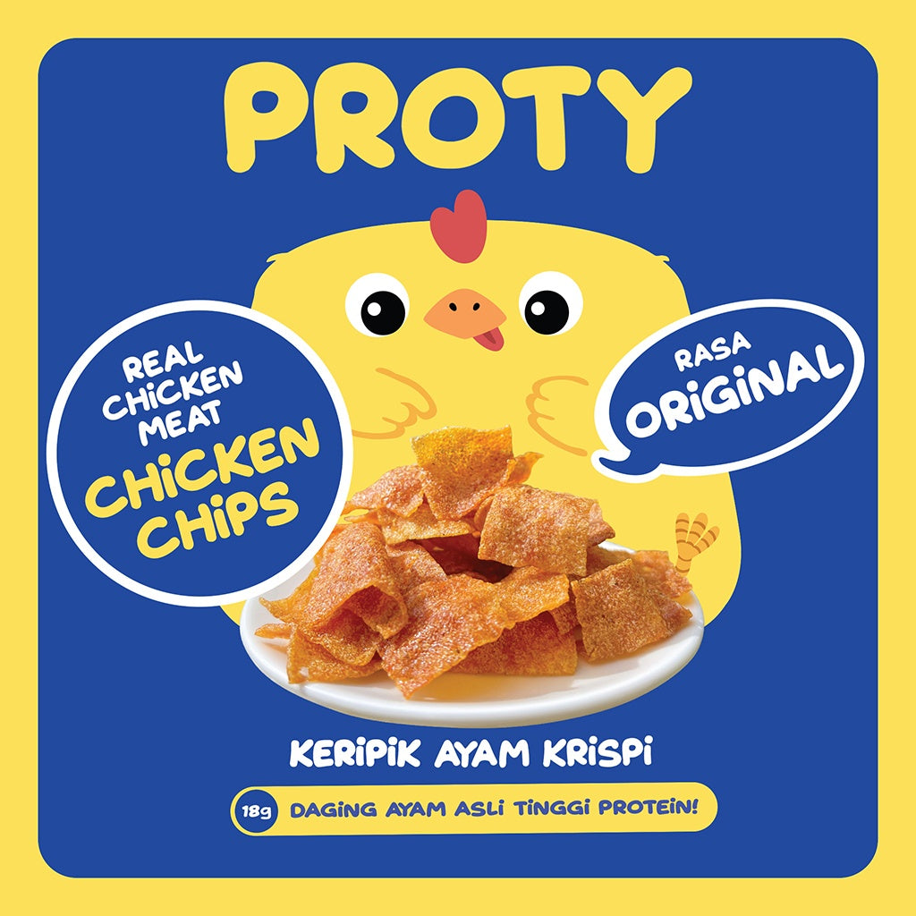PROTY Chicken Chips Original (1) - Keripik Daging Ayam Krispi - Snack Cemilan Protein Sehat - 18 gr
