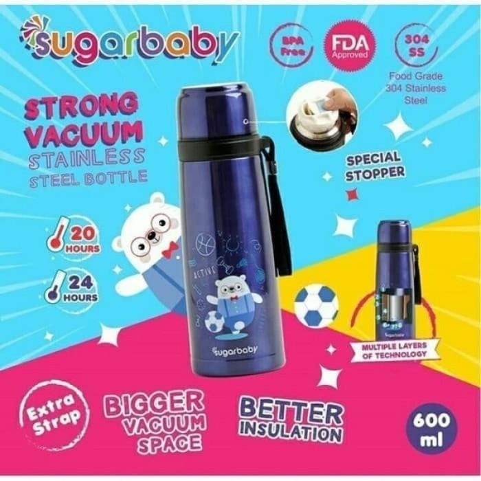 Sugar Baby Strong Vacuum Stainless Steel Bottle 600ml Bear