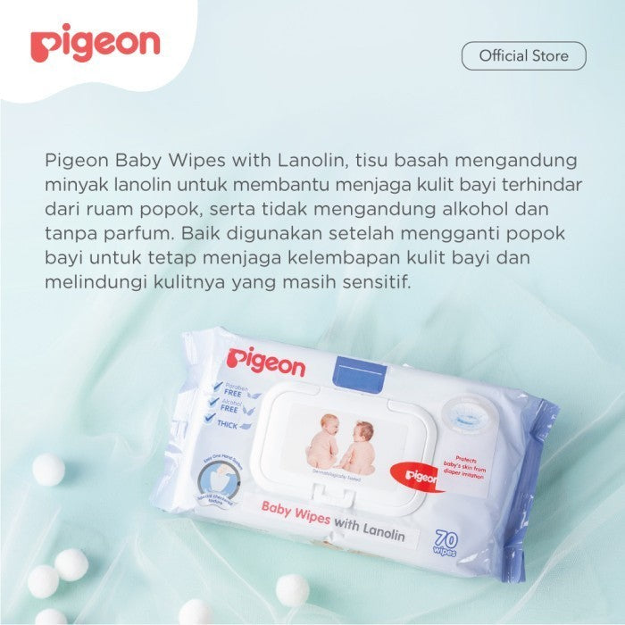 PIGEON Baby Wipes With Lanolin 70 Sheets | Tisu Basah Bayi