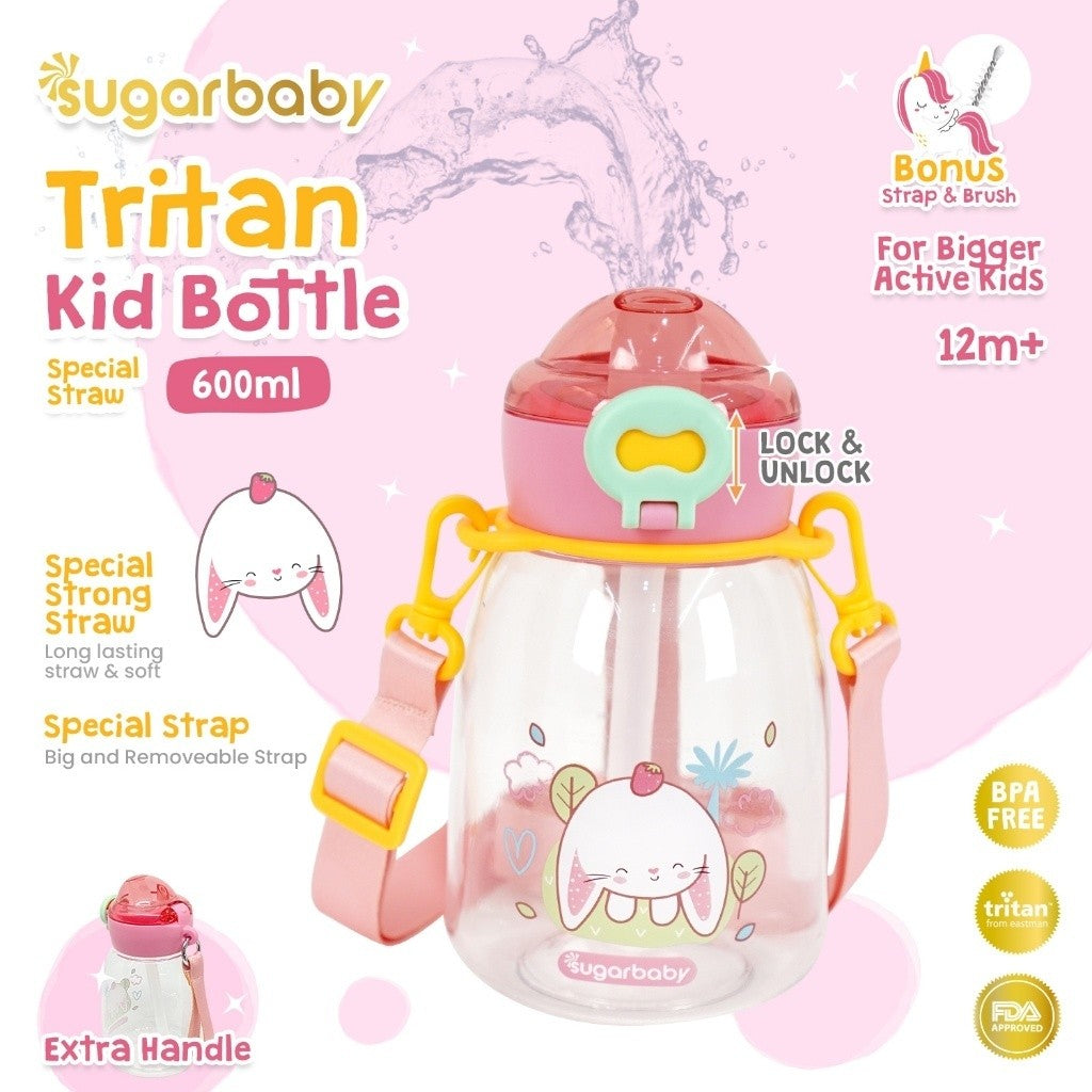 Sugarbaby Sugar Baby Tritan Kid Bottle Special Straw 600 ml Botol Minum Anak/Botol Minum Anaka BPA free Aman/Premium Tritan Eastman Bottle/Botol Anak Bonus Tali