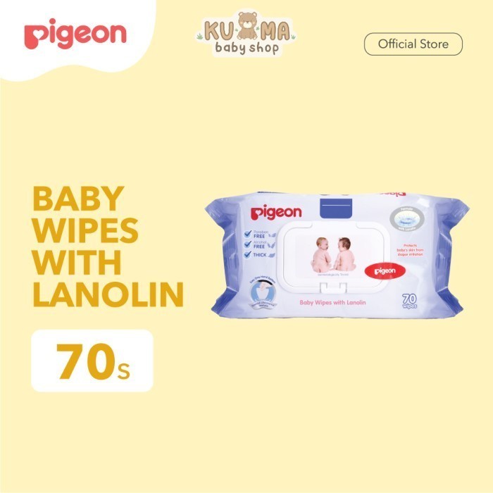PIGEON Baby Wipes With Lanolin 70 Sheets | Tisu Basah Bayi