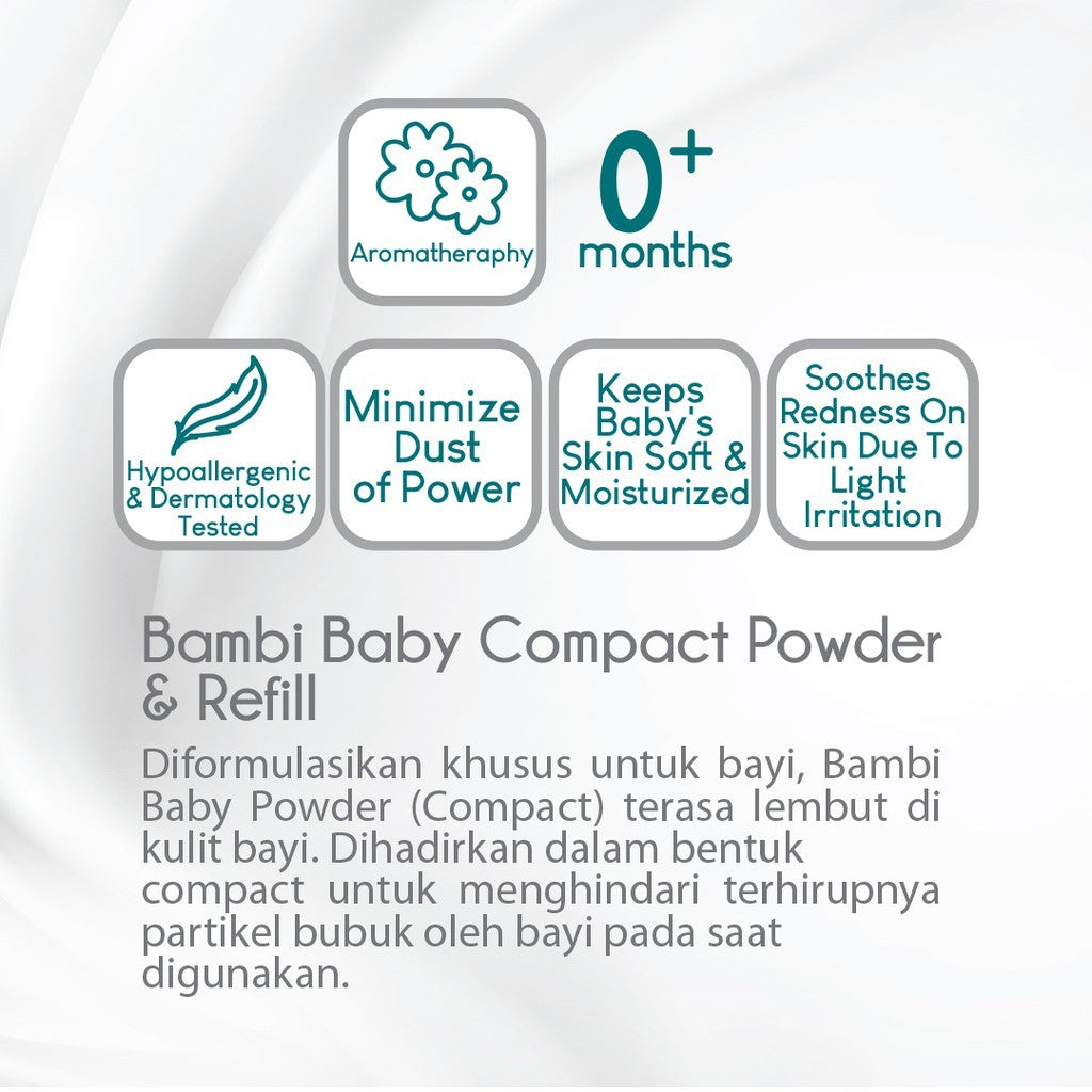 Bambi Baby Compact Powder Prickly Heat 40gr | Bedak Padat Biang Keringat Atasi Gatal & Ruam | Kulit Normal - Sensitif