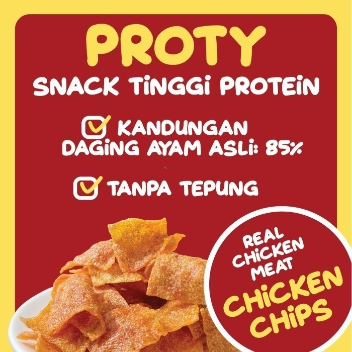 PROTY Chicken Chips Pedas SPICY Snack Cemilan Keripik Daging Ayam Krispi - 18 gr