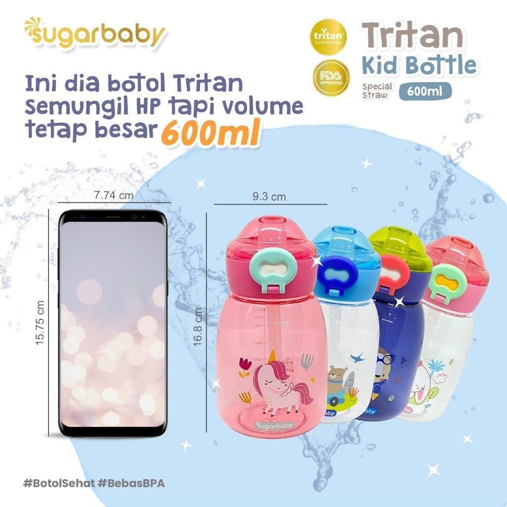 Sugarbaby Sugar Baby Tritan Kid Bottle Special Straw 600 ml Botol Minum Anak/Botol Minum Anaka BPA free Aman/Premium Tritan Eastman Bottle/Botol Anak Bonus Tali