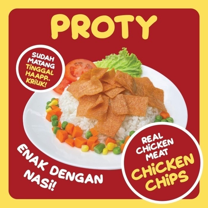PROTY Chicken Chips Pedas SPICY Snack Cemilan Keripik Daging Ayam Krispi - 18 gr