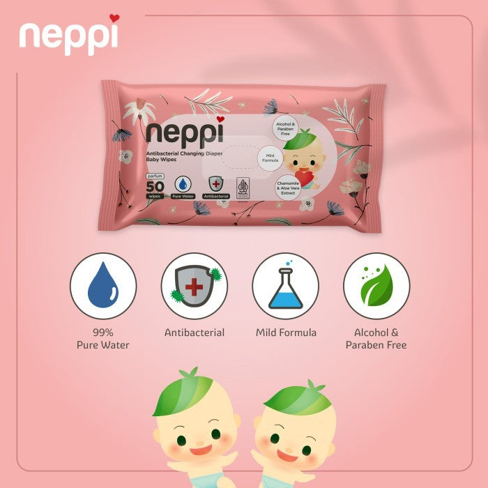 Neppi Antibacterial Diaper Wipes Parfum - 50s (Buy 1 Get 1 Free)