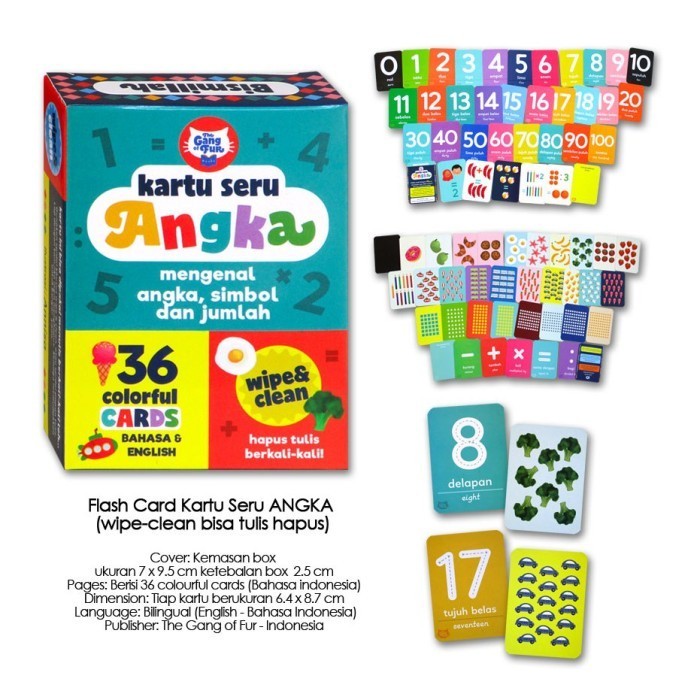 Flash Card Kartu Seru Angka, Alfabet, Bentuk & Buah Sayur Wipe Clean
