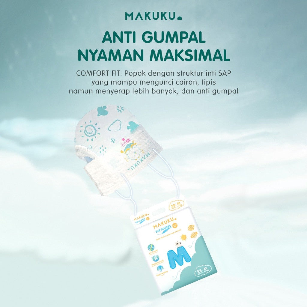 MAKUKU SAP Diapers Comfort Fit Jumbo Pants/Tape M/L/XL Popok Bayi Tipis Extra Dry Anti Gumpal Mengunci Cairan Cepat Kering Type Celana