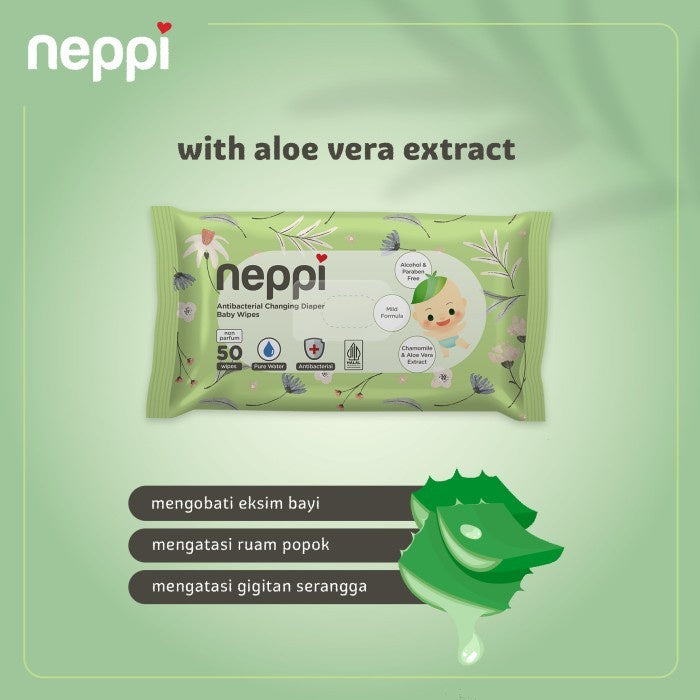 Neppi Antibacterial Diaper Wipes Non-Parfum - 50s (Buy 1 Get 1 Free)