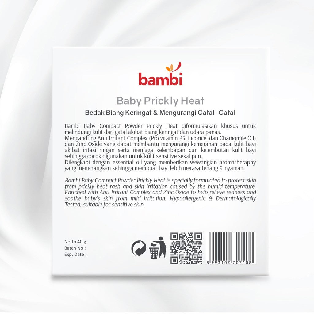 Bambi Baby Compact Powder Prickly Heat 40gr | Bedak Padat Biang Keringat Atasi Gatal & Ruam | Kulit Normal - Sensitif