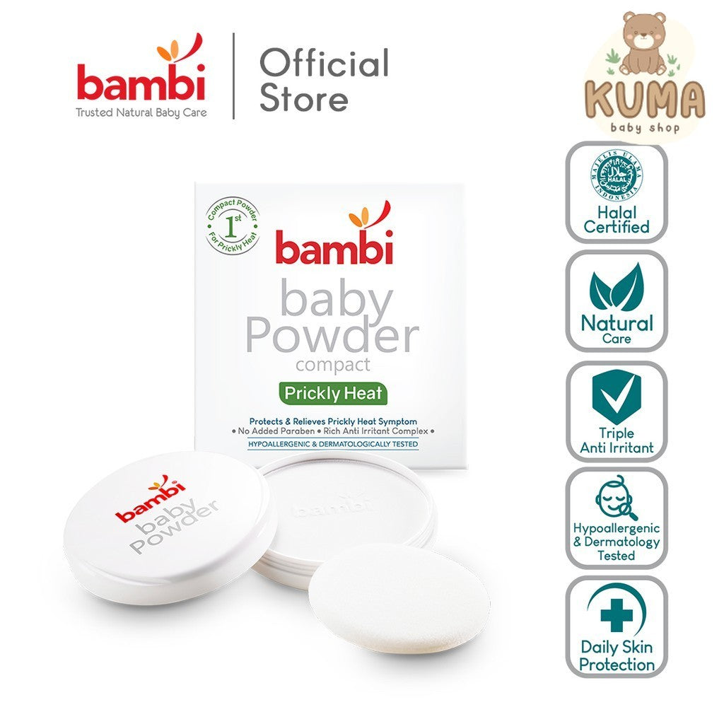 Bambi Baby Compact Powder Prickly Heat 40gr | Bedak Padat Biang Keringat Atasi Gatal & Ruam | Kulit Normal - Sensitif