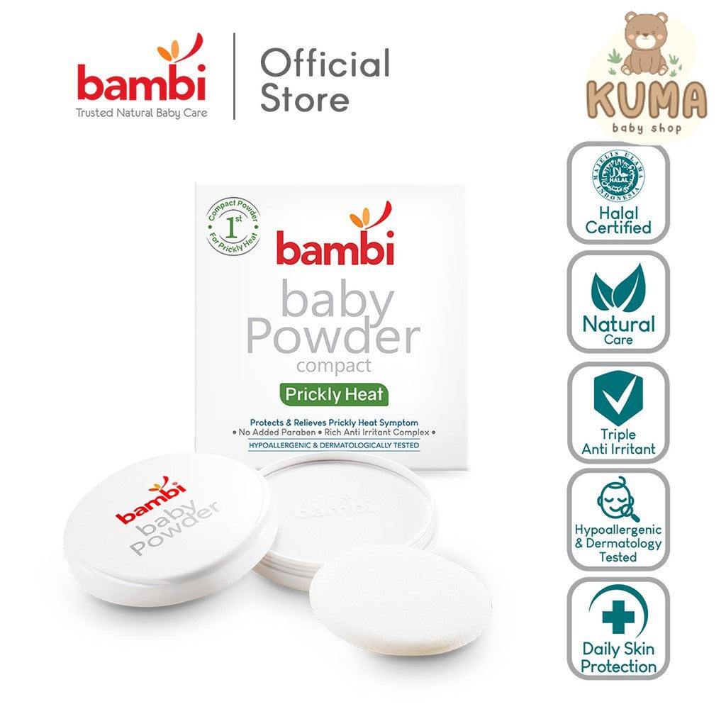 Bambi Baby Compact Powder Prickly Heat 40gr | Bedak Padat Biang Keringat Atasi Gatal & Ruam | Kulit Normal - Sensitif