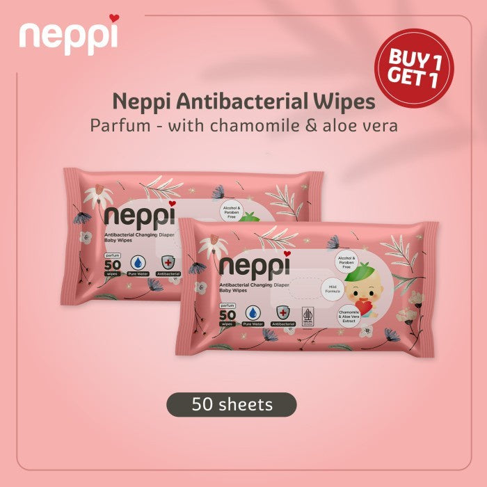 Neppi Antibacterial Diaper Wipes Parfum - 50s (Buy 1 Get 1 Free)