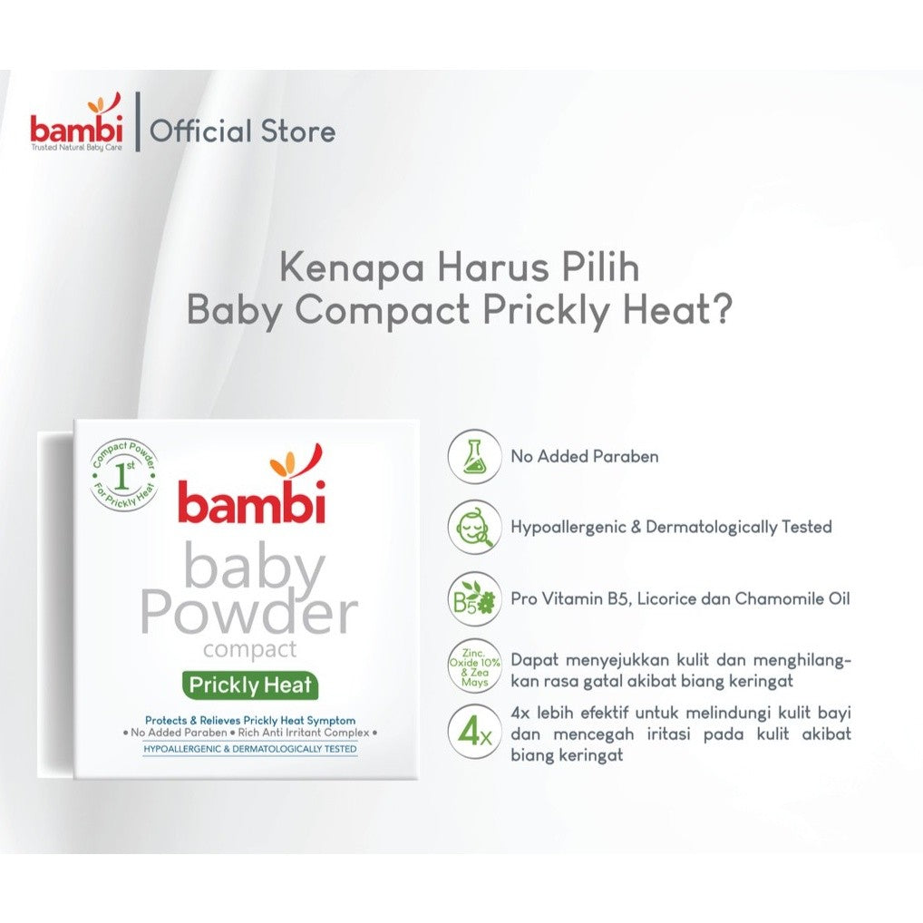 Bambi Baby Compact Powder Prickly Heat 40gr | Bedak Padat Biang Keringat Atasi Gatal & Ruam | Kulit Normal - Sensitif