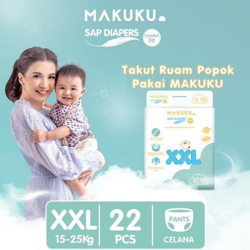 MAKUKU SAP Diapers Comfort Fit Mini Pants / Tape NB32/S28/M26/L24/Xl22/XXL20 Popok Bayi Tipis Extra Dry Anti Gumpal Mengunci Cairan Cepat Kering Type Celana/Perekat