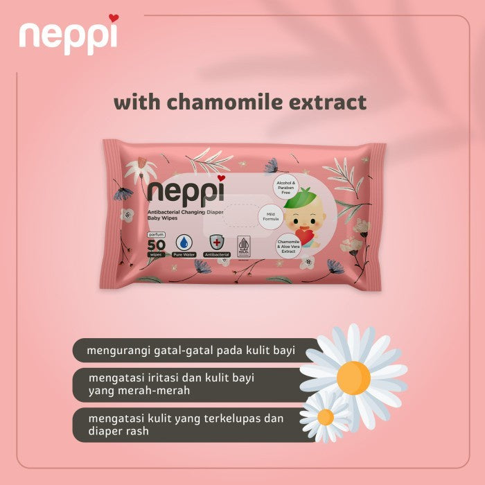 Neppi Antibacterial Diaper Wipes Parfum - 50s (Buy 1 Get 1 Free)