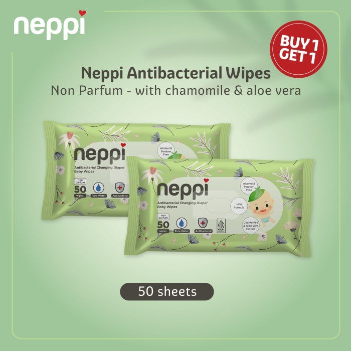 Neppi Antibacterial Diaper Wipes Non-Parfum - 50s (Buy 1 Get 1 Free)