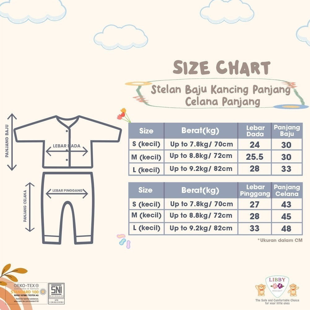LIBBY Setelan Piyama Baju Kancing Depan Anak Laki Laki Perempuan Motif Playful Harmony (1 Stel)