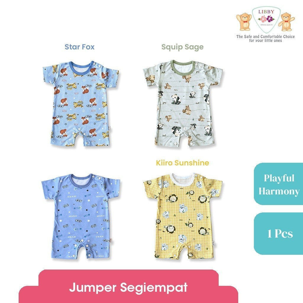 LIBBY Piyama Baju Kodok Newborn Bayi Laki laki Perempuan Motif Playful Harmony (1 pcs)-Sleepsuit-Bodysuit-Play Suit-Jumper Pendek-Jumper Panjang