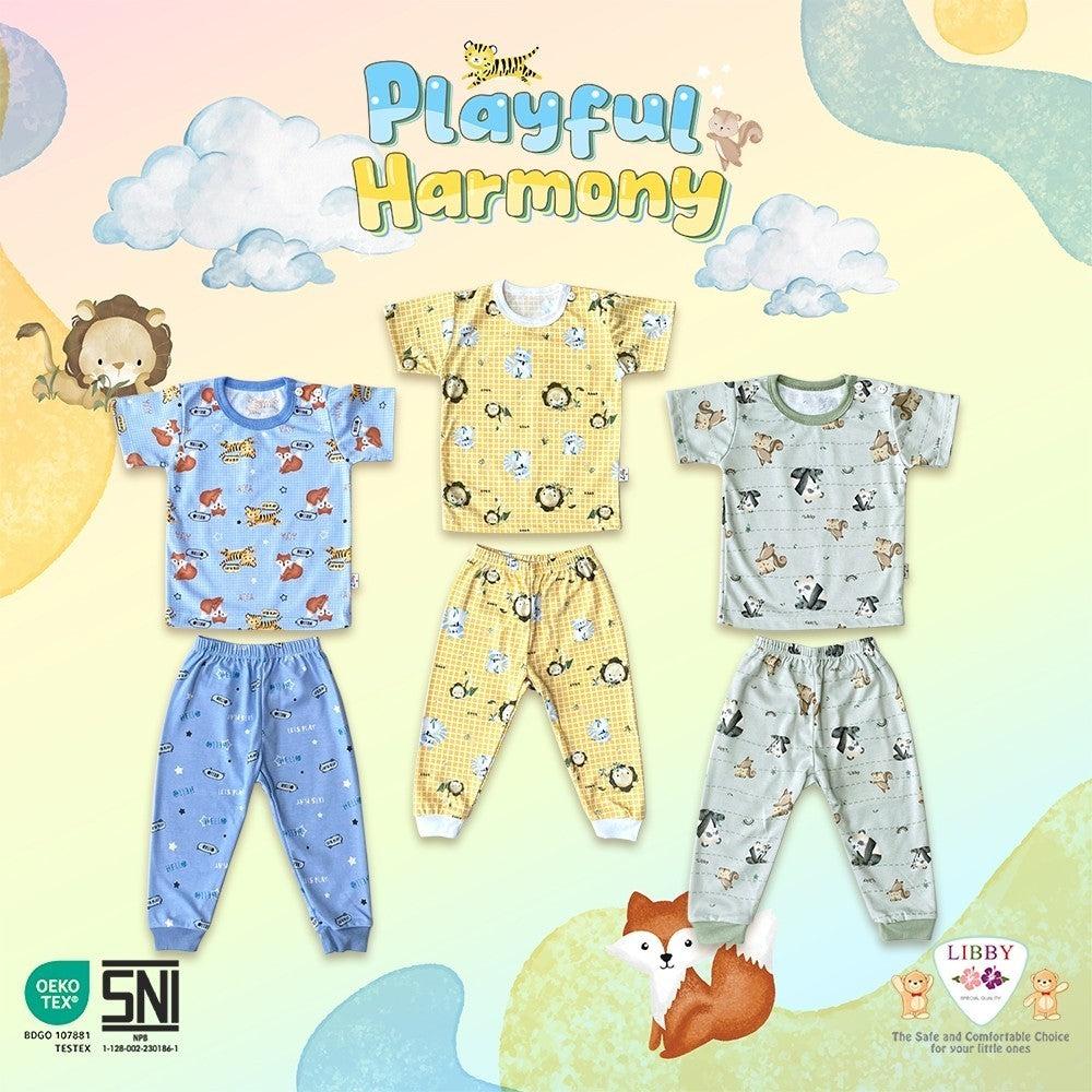 LIBBY Setelan Piyama Panjang Anak Laki Laki Perempuan Motif Playful Harmony (1 stel)
