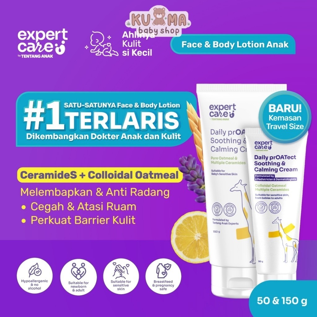 Expert Care Soothing Moisturizer Cream l Lotion Ibu & Bayi with Colloidal OatmealĀ & 3X Ceramide l Kulit Sensitif