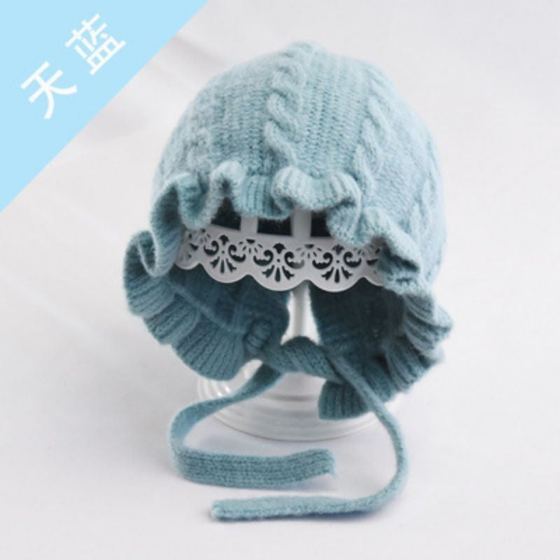 Topi Kupluk Rajut Casual Handmade Aksen Ruffle untuk Bayi Perempuan Usia 0-3Tahun.