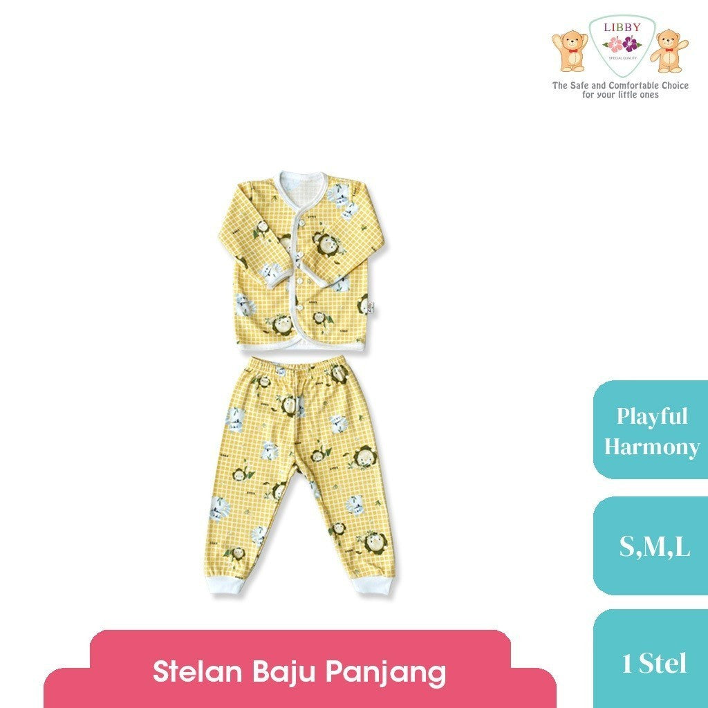 LIBBY Setelan Piyama Baju Kancing Depan Anak Laki Laki Perempuan Motif Playful Harmony (1 Stel)