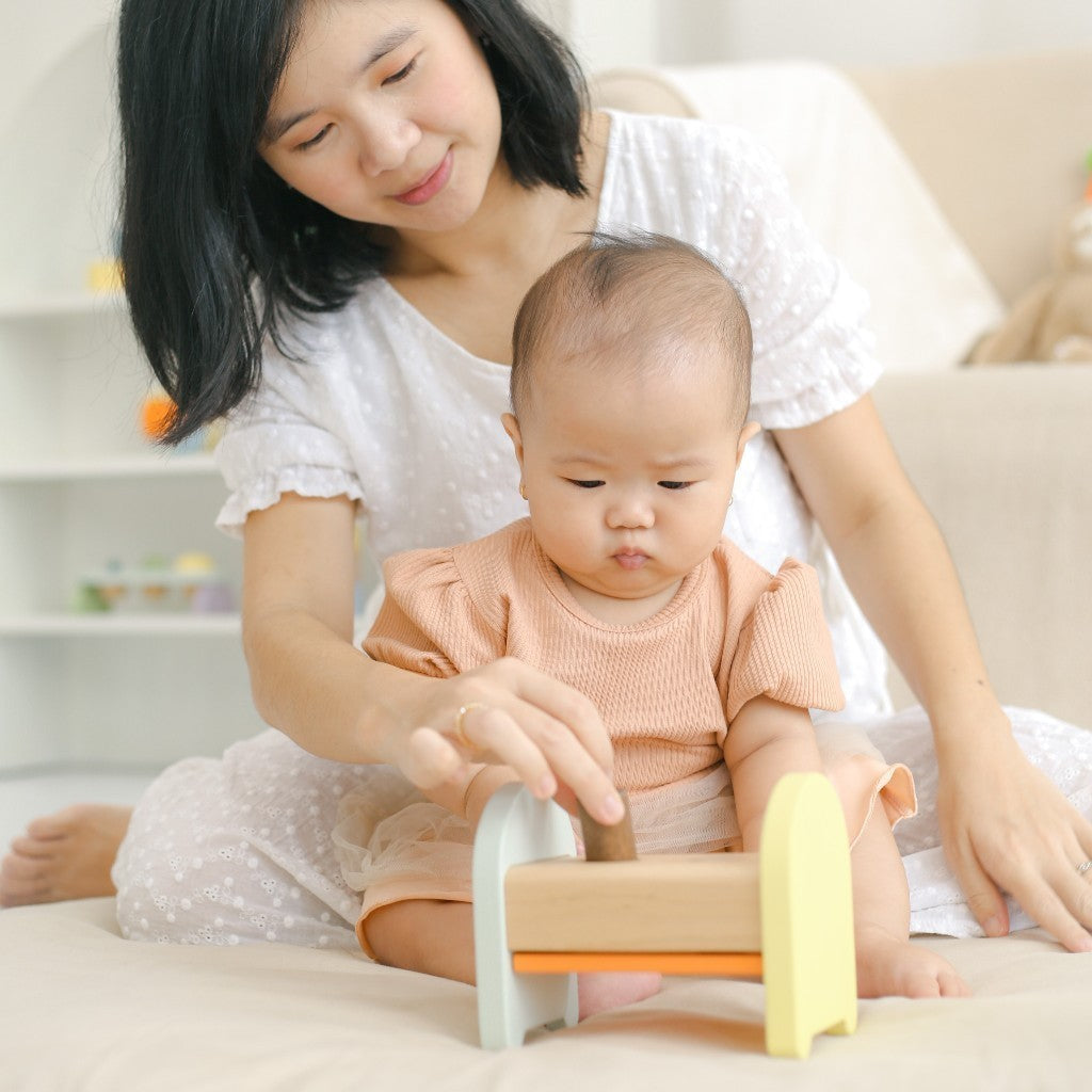Learning Time Pushing Pegs Turning 1 Series - Stimulasi Jari Bayi Mainan Motorik Kayu Usia 9-18 Bulan