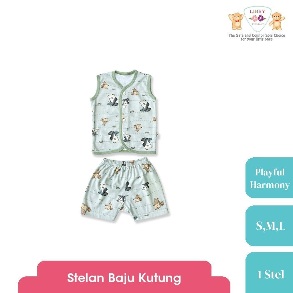 LIBBY Setelan Piyama Baju Kancing Depan Anak Laki Laki Perempuan Motif Playful Harmony (1 Stel)