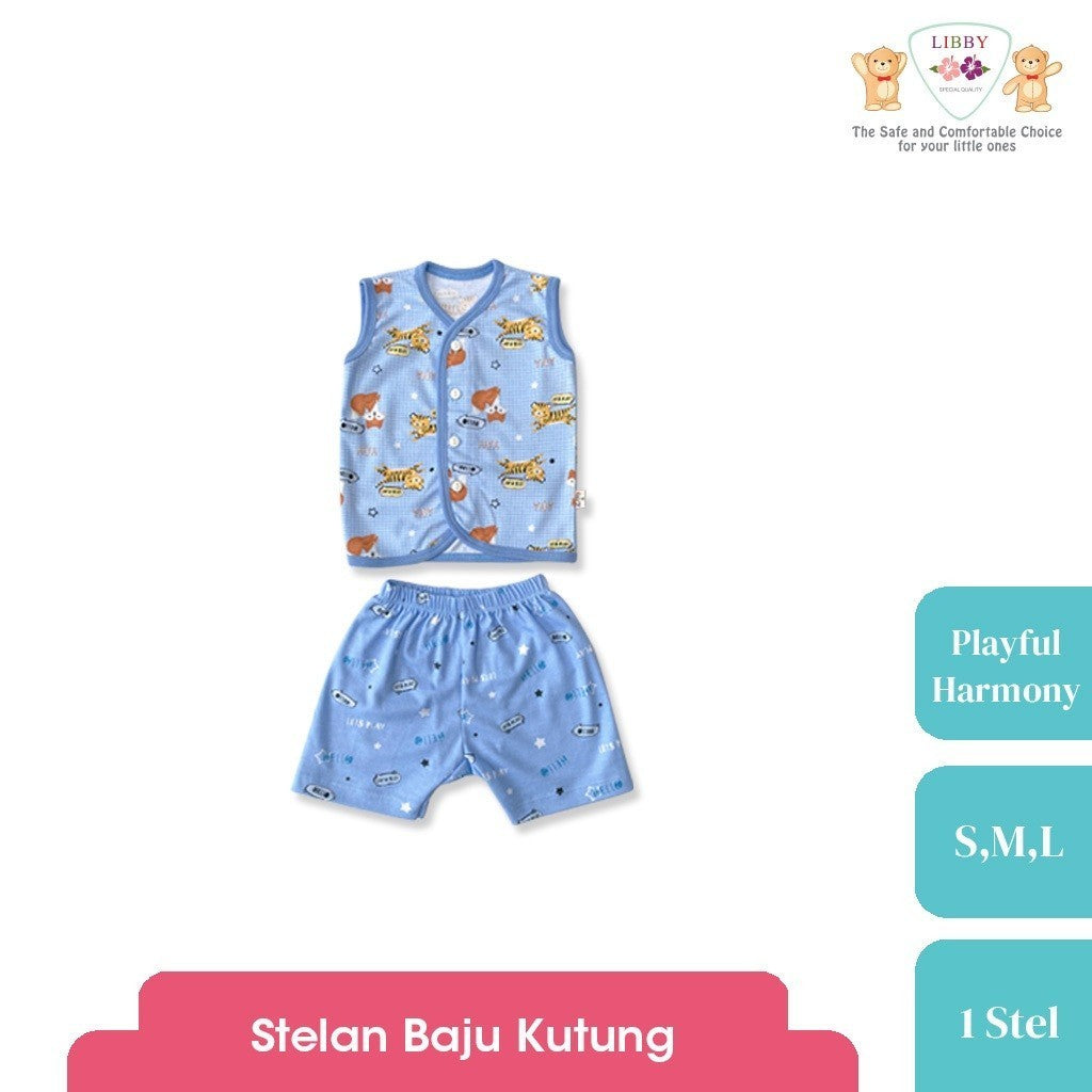 LIBBY Setelan Piyama Baju Kancing Depan Anak Laki Laki Perempuan Motif Playful Harmony (1 Stel)