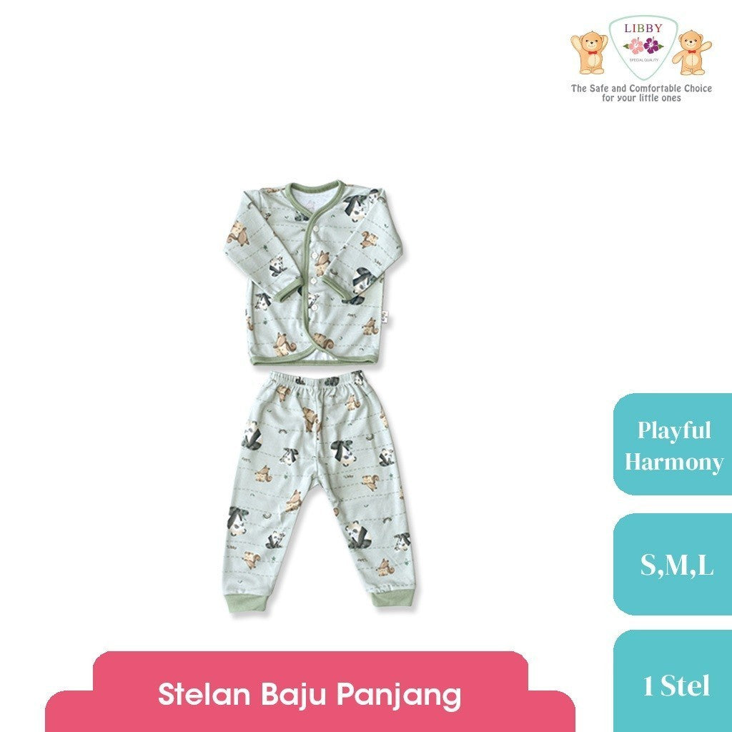 LIBBY Setelan Piyama Baju Kancing Depan Anak Laki Laki Perempuan Motif Playful Harmony (1 Stel)