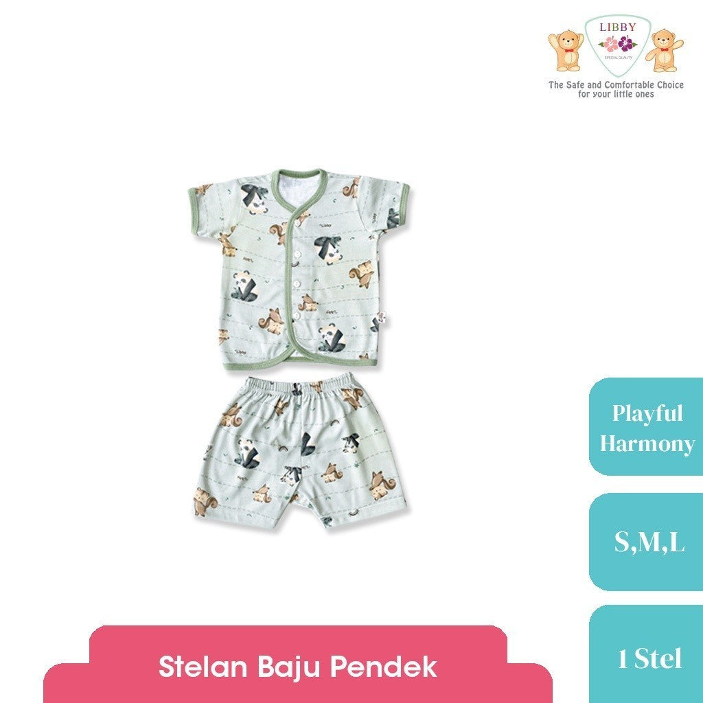 LIBBY Setelan Piyama Baju Kancing Depan Anak Laki Laki Perempuan Motif Playful Harmony (1 Stel)
