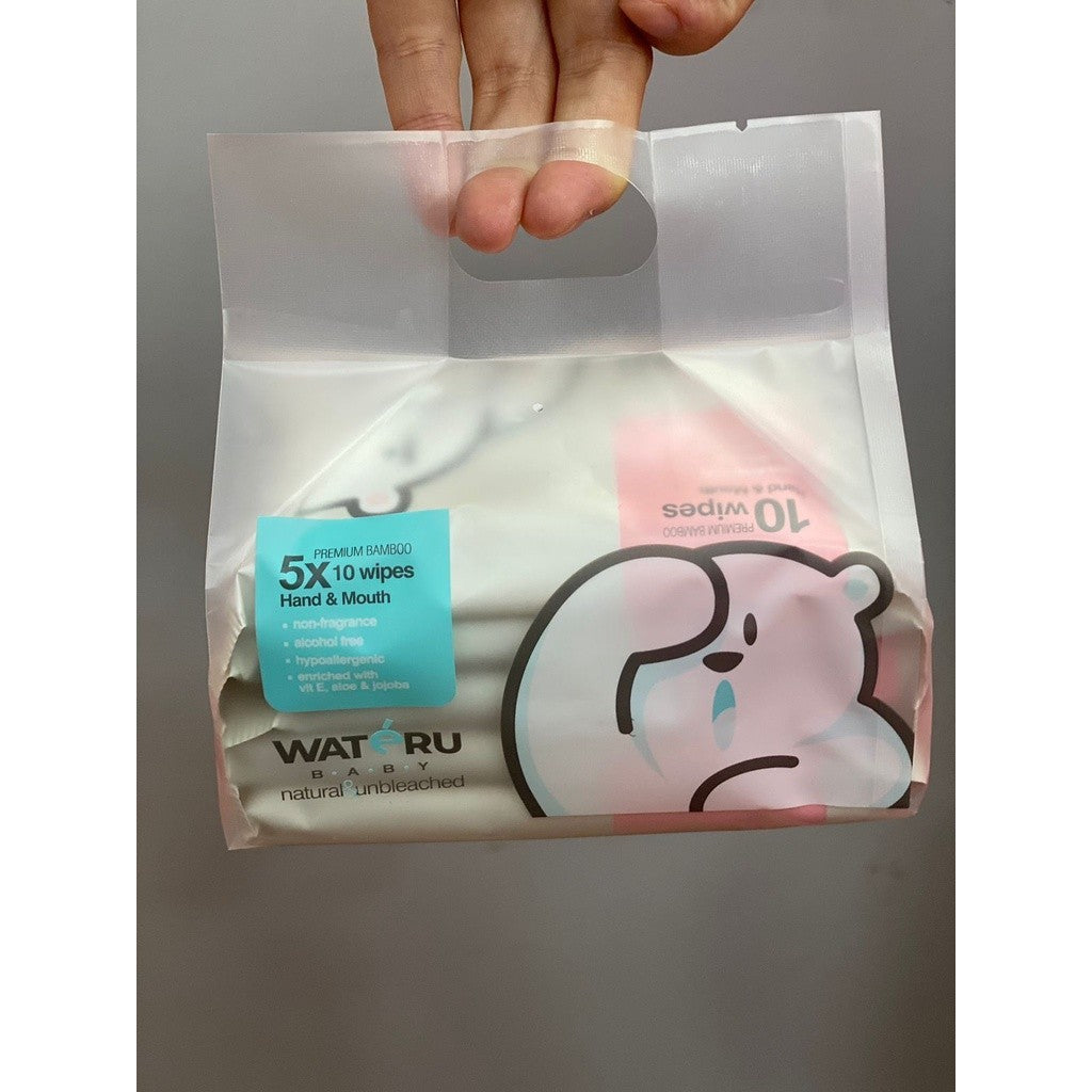 Wateru Premium Bamboo Wipes Hand and Mouth 5x10s | Tisu Basah Bayi