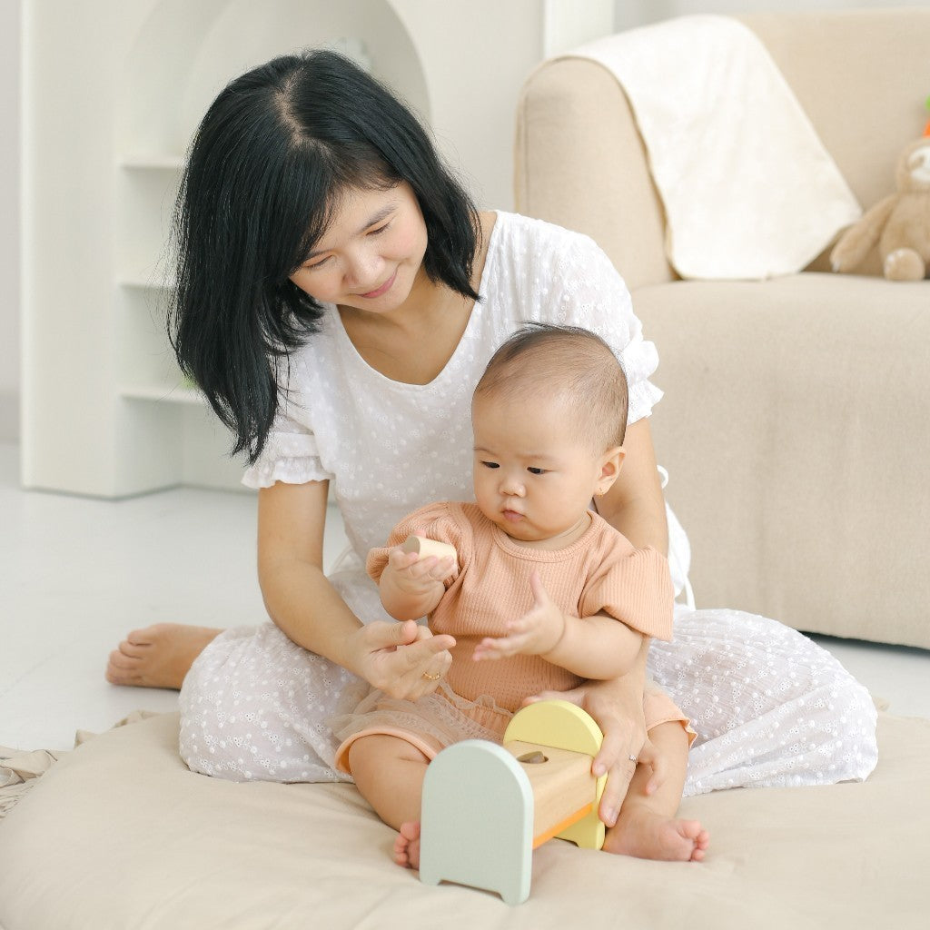 Learning Time Pushing Pegs Turning 1 Series - Stimulasi Jari Bayi Mainan Motorik Kayu Usia 9-18 Bulan