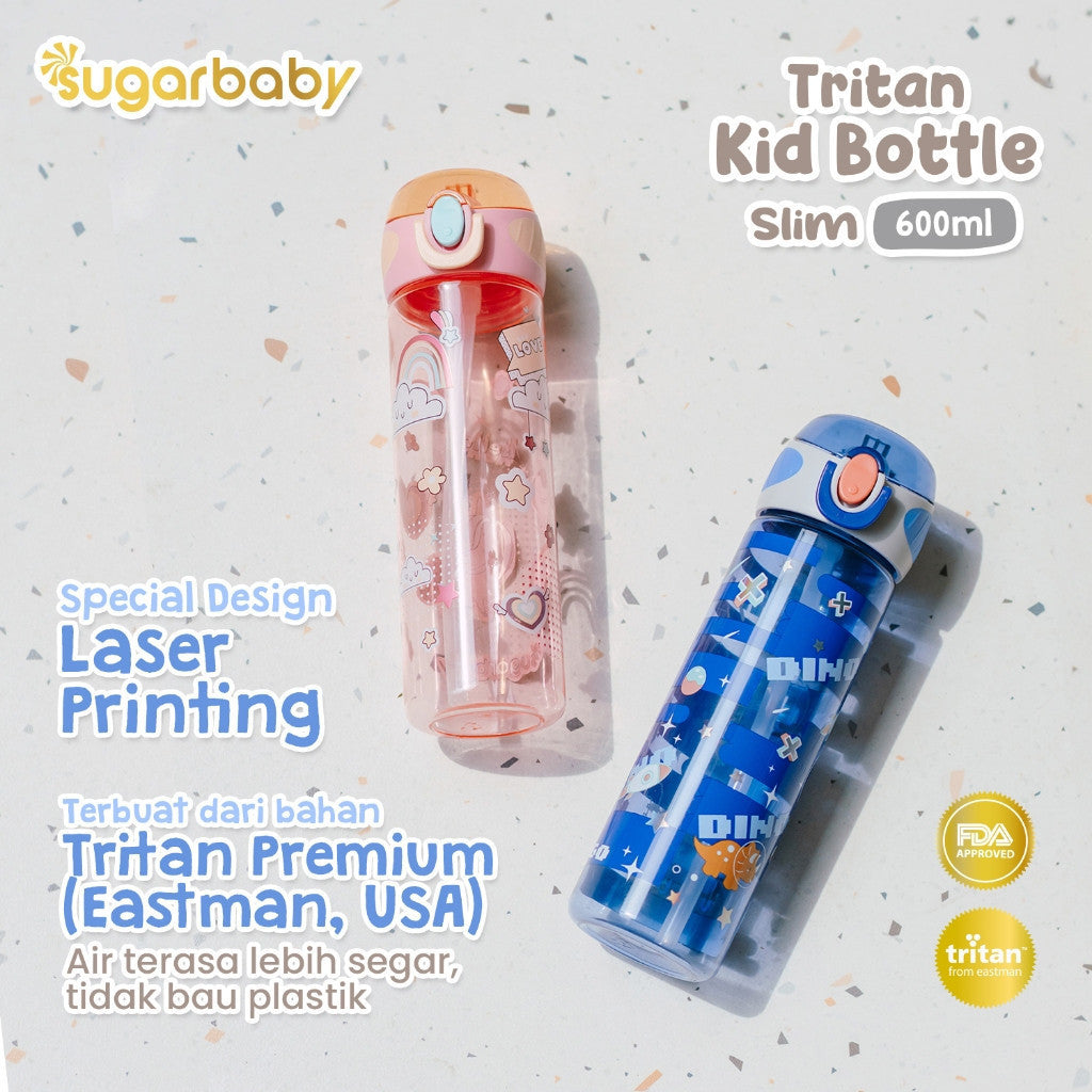 Sugarbaby Tritan Kid Bottle Slim 600 ml botol minum anak BPA free Aman/Sedotan awet/Premium Tritan Eastman Bottle/Botol Laser Printing