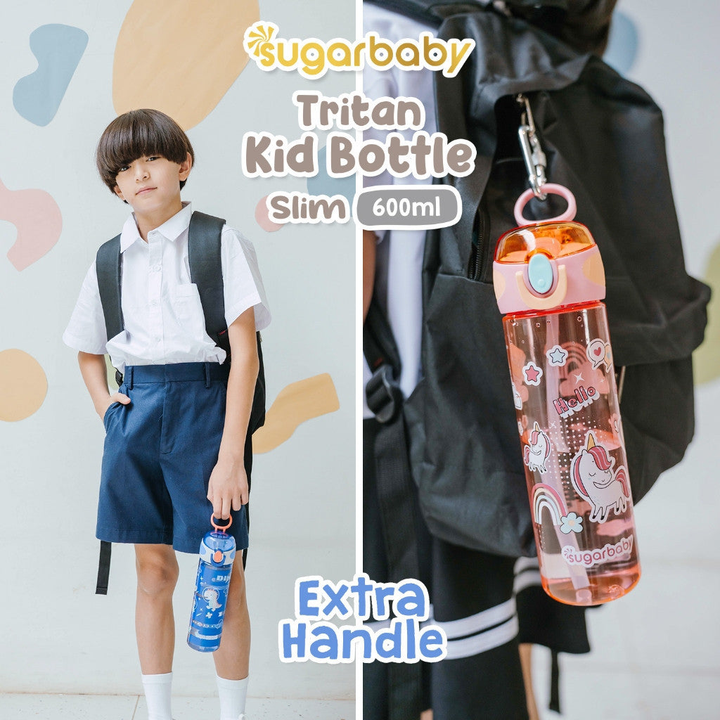 Sugarbaby Tritan Kid Bottle Slim 600 ml botol minum anak BPA free Aman/Sedotan awet/Premium Tritan Eastman Bottle/Botol Laser Printing